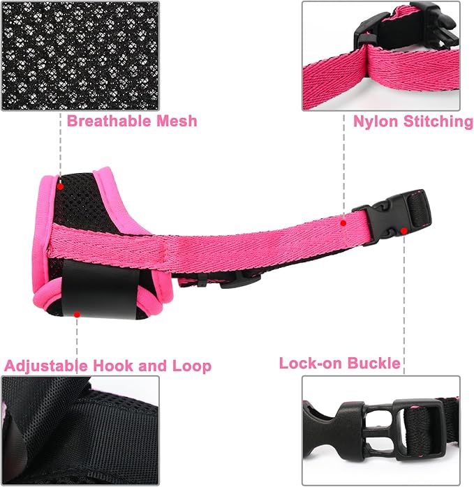 LUCKYPAW Dog Muzzle Anti Biting Barking and Chewing with Comfortable Mesh Soft Fabric and Adjustable Strap, Suitable for Small, Medium and Large Dogs(Hot Pink,S)