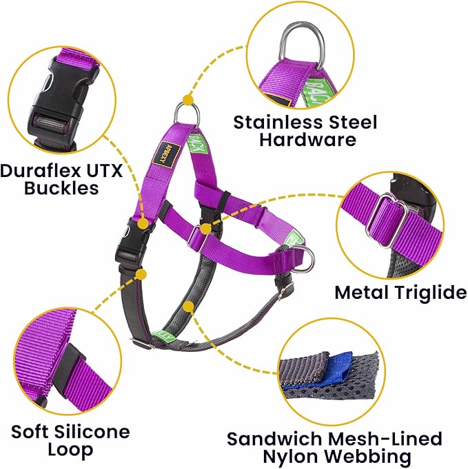 Freedom No Pull Dog Harness, Easy Walk with Front Clip, Two Stainless D-Rings, Sewn-in Instructions Tags for Easy Use, for Medium/Large Dogs Weight 40-60 lbs (Purple, Med/Large)