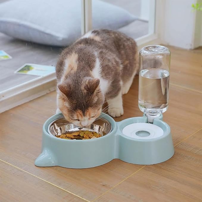 Pet Automatic Feeder Waterer Set Dog Food Water Bowl Stainless Steel Dish Refills Bottle Dispenser Pet Automatic Feeder and Waterer Dog Food Bowl Dispenser Set