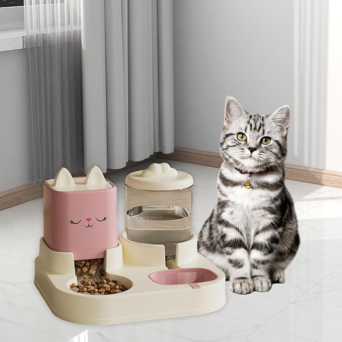 Automatic Feeder Waterer, Detachable 2 in 1 Pet Water Food Bowl with Water Dispenser for Outdoor