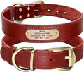 Custom Leather Dog Collar for Small Medium Large Dogs Pitbull Personalized Fashion Genuine Leather ID Collar with Name Plate Red Brown M