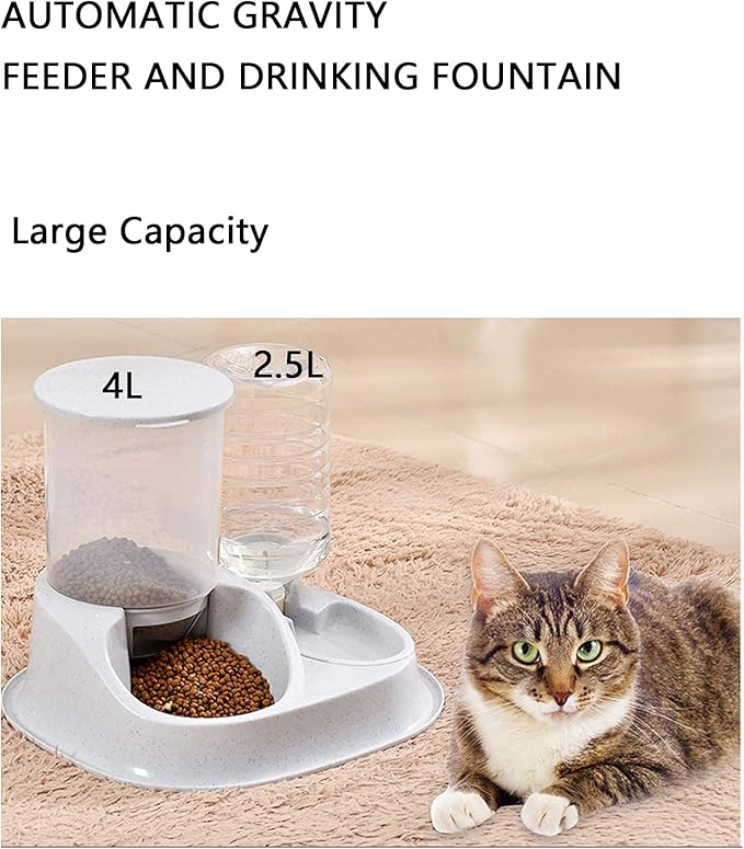 Automatic Gravity Dog Feeder, 2 in 1 Large Capacity Separated Rotatable Dog Food and Water Dispenser for Small Medium Cats, Dogs, Puppies and Rabbits