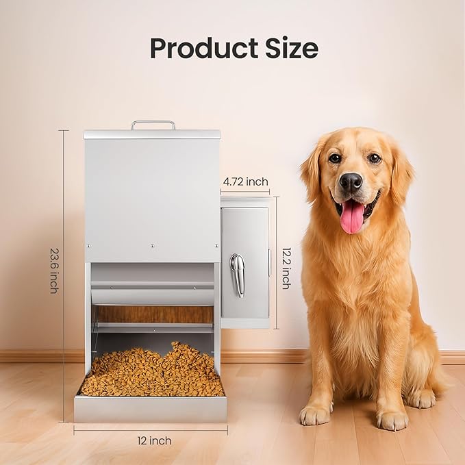 16L Dog Automatic Feeder for Large Pet Stainless Steel Dog Feeder with Timer, Wall-Mountable, Rodent-Proof, Extra-Large Tray for Large Pet