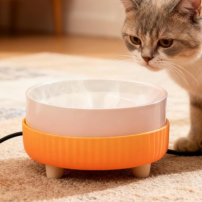 Heated Pet Bowl - USB Winter Waterer Automatic drink warmer, thermostatic feeder dish, indoor outdoor pet supply | usb powered winter bowl with thermostatic heating for puppy kitten farm animals outdo