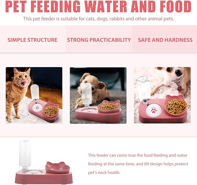 POPETPOP 1set Automatic Pet Water Dispenser and Food Serving Bowl for Dogs and Cats -Spill Design Use