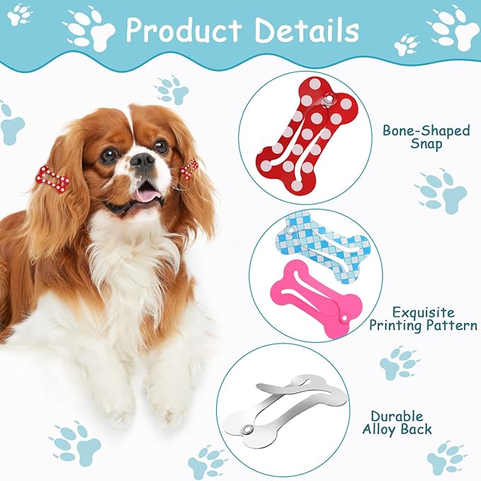 BENBO 40PCS Hair Clips for Dogs, 1 Inch Puppy Dog Barrettes Small Bone Snap Hair Clips Pet Grooming Bows Multicolor Dog Hairpin Headwear Mini Snap Hair Clips Hair Accessories for Small Dog Cat