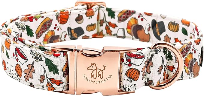 Elegant little tail Thanksgiving Dog Collar, Fall Turkey Print Pet Collar Durable Dog Collars Male or Female Holiday Pet Gift Adjustable Dog Collar for X-Small Dogs