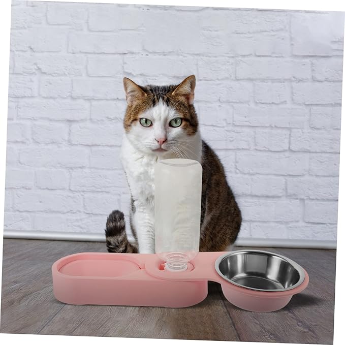 Stainless Steel Cat Bowl Stand 2-in-1 Pet Feeder Automatic Water Dispenser for Cats Dogs