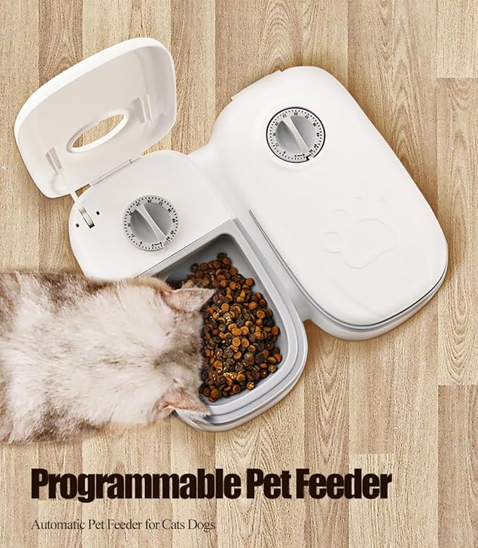 Automatic Pet Feeder for Cats Dogs,Programmable Pet Feeder,Auto Dry or Semi-Moist Pet Food Dispenser with 48-Hours Timer for Kitten Puppy (Pink, 2Meal)