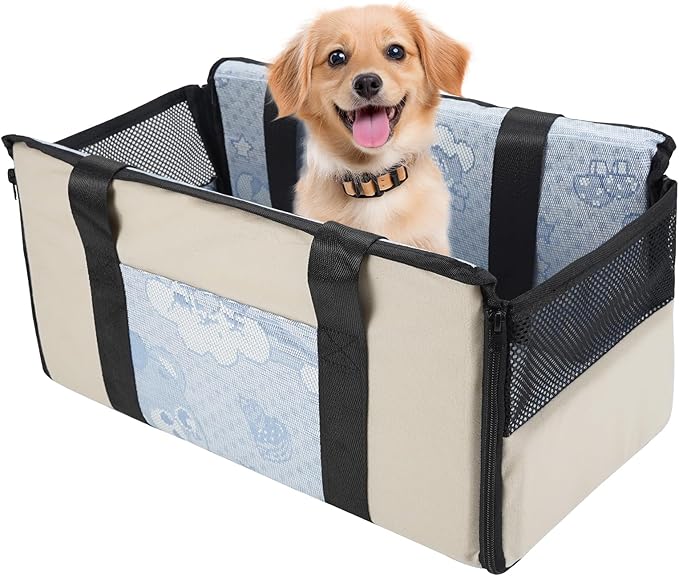 Center Console Dog Car Seat, Portable Pet Console Car Ceat for Small Dogs and Puppy Support Pet Up to 11lbs(Beige)