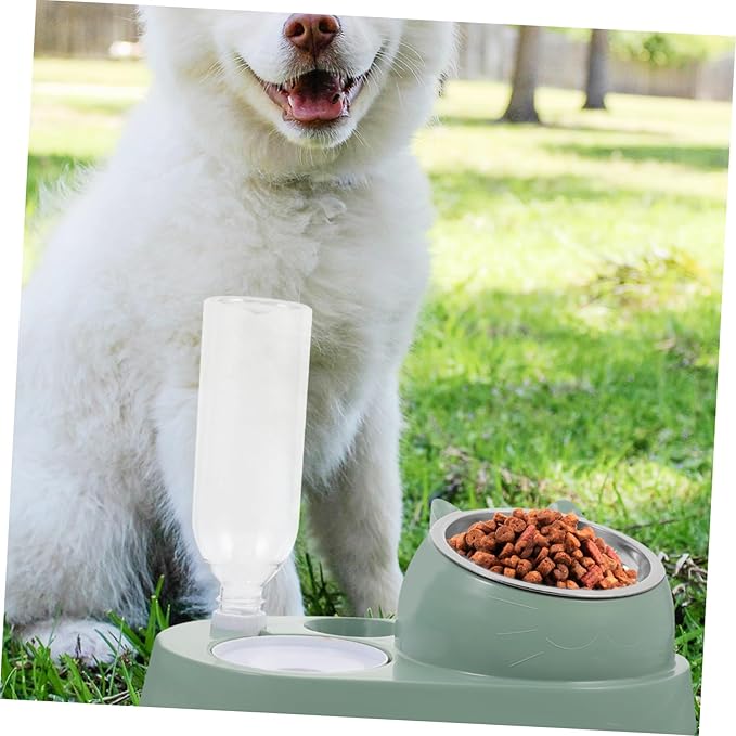 Automatic Pet Feeder and Water Dispenser Durable Dual Bowl and Cats Bite-Resistant with Stainless Steel for Home Use Dark Green Color