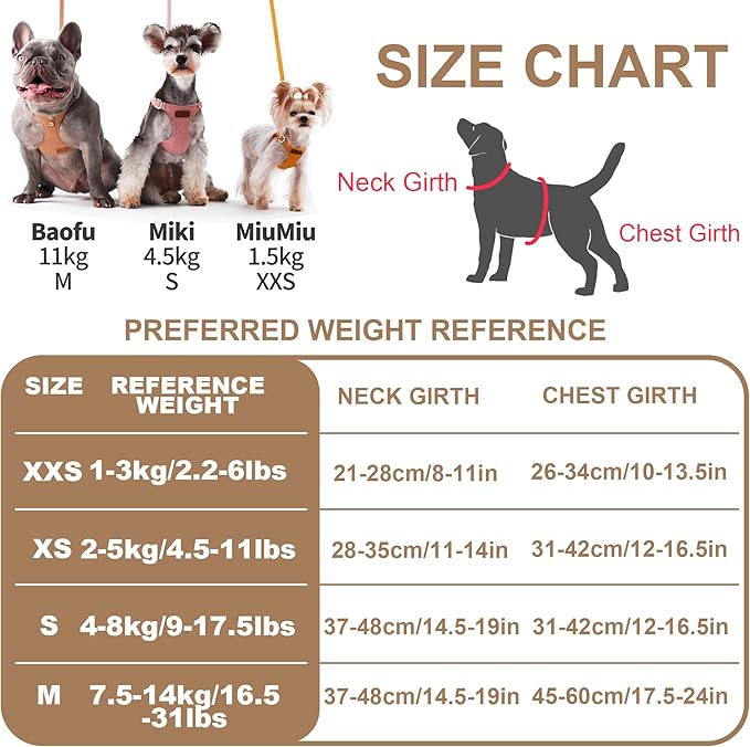 Puppytie No Pull xs Dog Harness with Multifunction Dog Leash,Soft Adjustable No Choke Escape Proof Pet Harness Vest,Denim Mocha Brown,XS