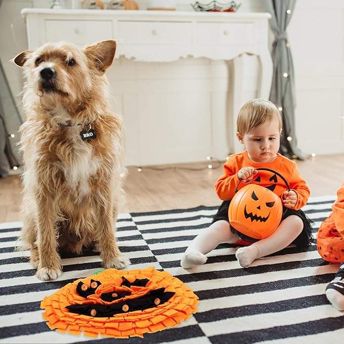 POPETPOP Dog Snuffle Mat Pumpkin Sniffing Feeding Mat for Large Breeds Compact Lightweight Dog Puzzle Toy Bright Design for Healthy Behavior