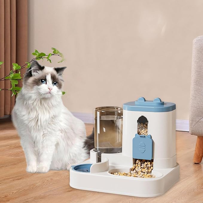 Automatic Pet Feeder and Waterer Dog Feeder 2 in 1 Anti Slip Large Capacity Feeding Station for Cats and Small Dogs Indoor, Blue