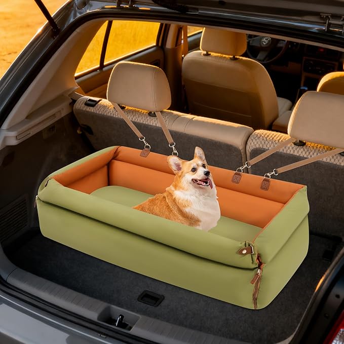 Large Dog Car Seat, 47 * 16 * 18in PP Cotton Filling Foldable Scratch-Proof Pet Carseat with Adjustable Safety Straps Portable Pets Car Bed for Cats Small/Medium/Large Dogs (Green)