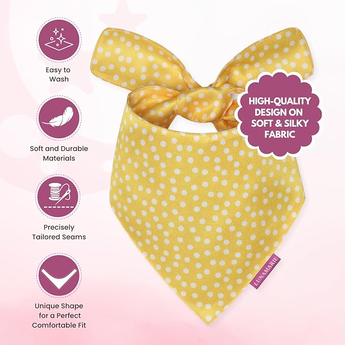 LunaMarie - Luxury Dog Bandanas - Puppy Bandanas Cat Accessories | Premium & Silky Fabric | 100% Handmade Quality | Custom Shape Dual Layered Reversible Small, Medium, Large Cat Scarf (Sophie, Medium)