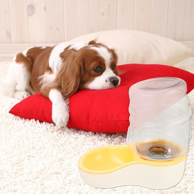 Automatic Pet Water Feeder and Drinking Bowl, Cream Yellow Plastic Water Dispenser for Dogs and Cats, Puppy Drinking Bowl for Home Use