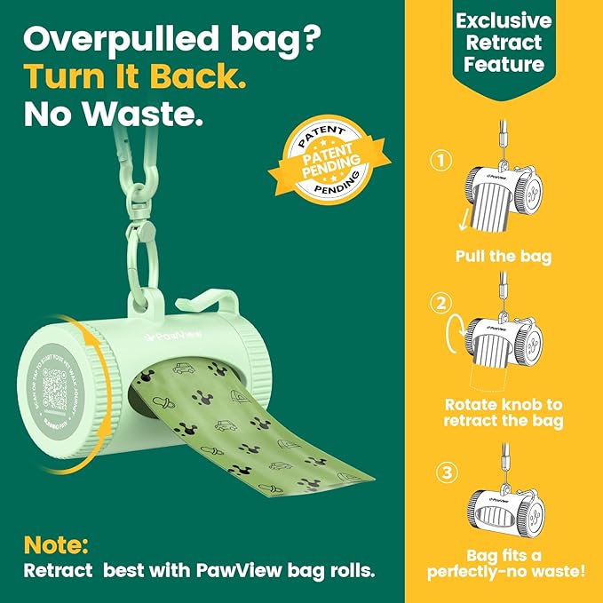 Dog Poop Bag Rolls with Retractable Poop Bag Holder, Leak Proof and Extra Thick Lavender Pet Waste Bags, 70% Recycled GRS Certified, 1 Dispenser and 105 Bags for Doggy Walking & Cat Litter