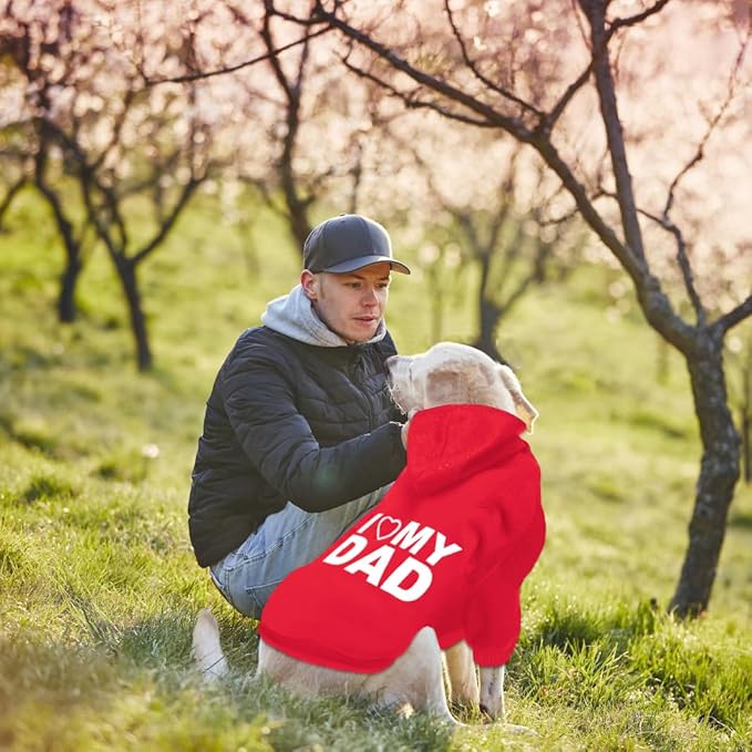GreenJoy Dog Sweater Dog Hoodie Cold Weather Coat Hooded Sweatshirt for Puppies,Cats, Small Medium Large Dogs (Red(I Love My Dad), Large)