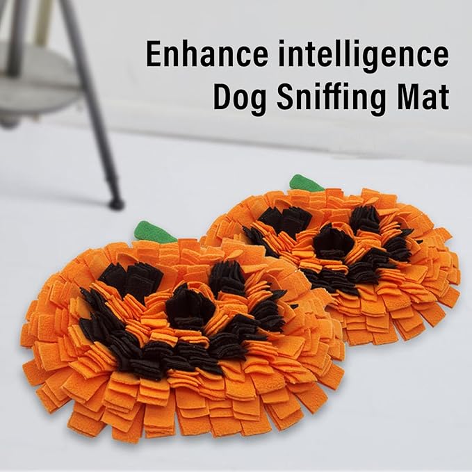VINGVO Pumpkin Shaped Snuffle Mat for Dogs, Durable Plush Slow Feeding Puzzle Toy with Non Slip Bottom, for Nose Work Training and Indoor Outdoor Use