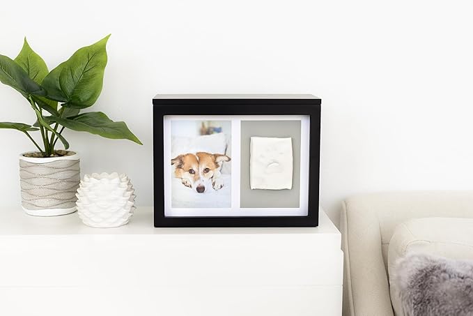 Pearhead Pet Memory Box & Urn – Solid Wood, Black Finish, Personalized Keepsake with Clay Paw-Print Kit & 4" × 6" Photo Frame – Holds Ashes, Collars, Special Toys & Memories