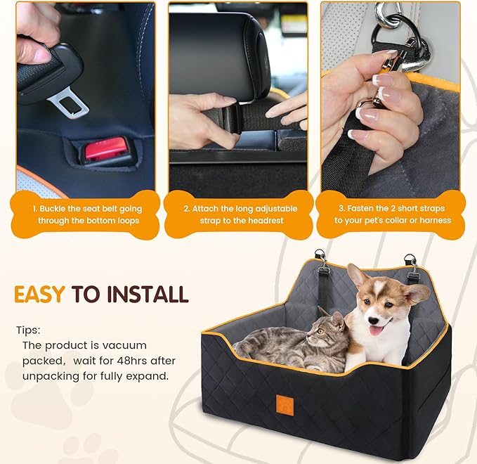 Dog Car Seat Large Medium - Sized Dog Car Pet Bed for Dogs Under 55 Lb or 2 Small Dogs,Safety Memory Foam Booster Seat 2 Cushions,Large Pet Bed Seat for Backseat