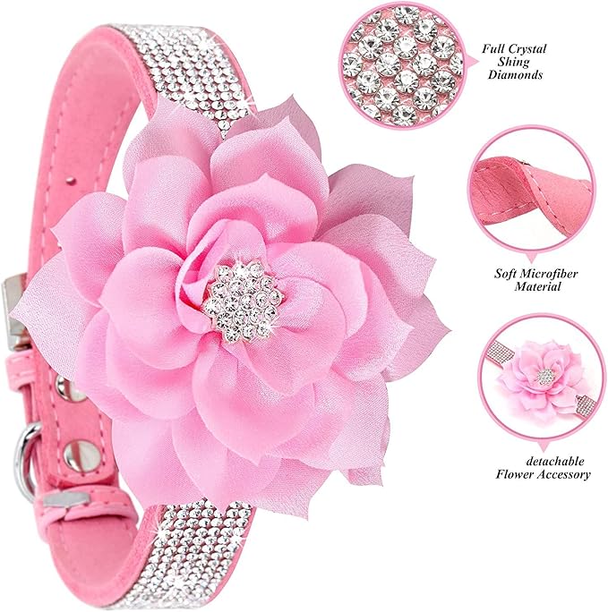 Rhinestone Dog Collar, Cute Dazzling Sparkling Soft Suede Leather Dog Cat Rhinestone Collar Crystal Diamond Pet Dog Puppy Collar (Red5, XS)