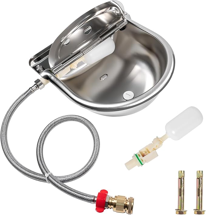 Automatic Dog Water Dispenser, 304 Stainless Steel Water Dispenser with Adjustable Float Valves, Large Capacity Drinking Water Trough for Dogs Cats Pets