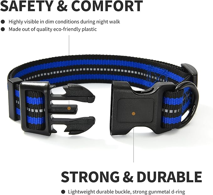 Mile High Life Reflective Dog Collar | Nylon Pet Collars wiith Buckle | Light Weight Puppy Collars | Blue Dog Collars for Small Dogs (Blue, X-S)