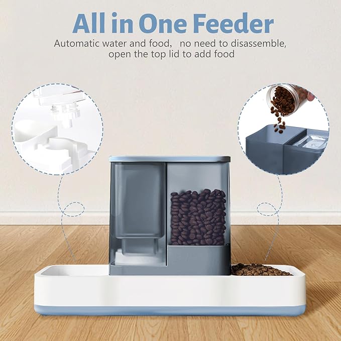 Yummy Sam Automatic Small Pet Feeder and Water Dispenser, 2 in 1 Gravity Cat Auto Pet Feeder and Waterer Set Feeder Dish for Small Medium Pets Dog Puppy Kitten (Blue)