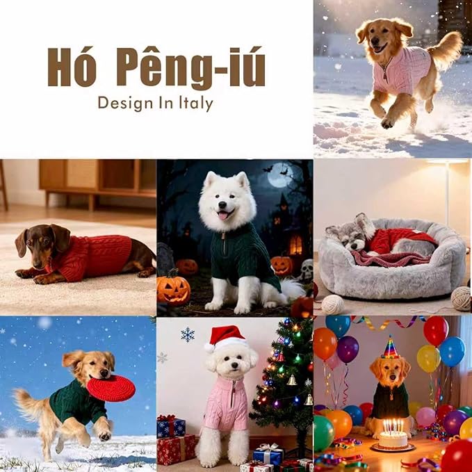 Small/Medium Dog Sweater, Warm Dog Winter Coat w/Sleeves, Comfortable High Neck Premium Dog Clothes for Bulldog-Best for Holidays, Daily Walks L Red