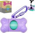 Dog Poop Pickup Bags Holder Dispenser with Standard-Sized Leak-Proof Scented Doggy Waste Bags and Carabiner Hook and Loop Fastener Never Loose on Leash Lead Again (1 Holder 15 Bags, Purple)