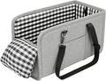 Center Console Dog Car Seat for Small Dogs Up to 11lbs Anti-Collapse Armrest Booster Seat with Headrest Stabilizing Straps Portable Pet Carrier Bag Travel Safety Kennel with Internal Tether (Grey)