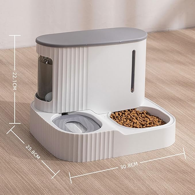 Pet Feeder Automatic 2-in-1 Pet Feeder Fully Enclosed Drinking and Feeding Machine Three Colors Optional Suitable Compatible with Cats and Dogs Pets Supplies(Grey)