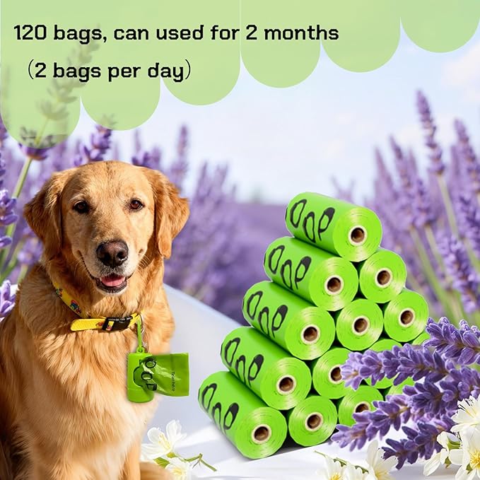 Dog Poop Bags Rolls with Dispenser - Scented & Leak-Proof Dog Waste Bags in Green/Black, 13x9 Inch Extra Large Poop Bags for Dogs, 120/360/630 Counts