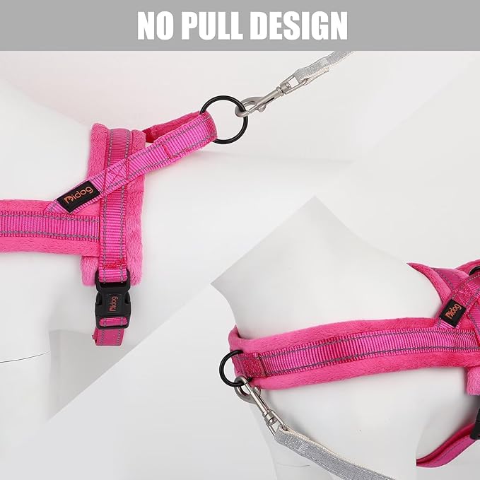 Didog Soft Flannel Padded Dog Vest Harness, No Pull/Quick Fit Reflective Dog Strap Harness, Easy for Training Walking (XS:Chest 15-18", Hot Pink)