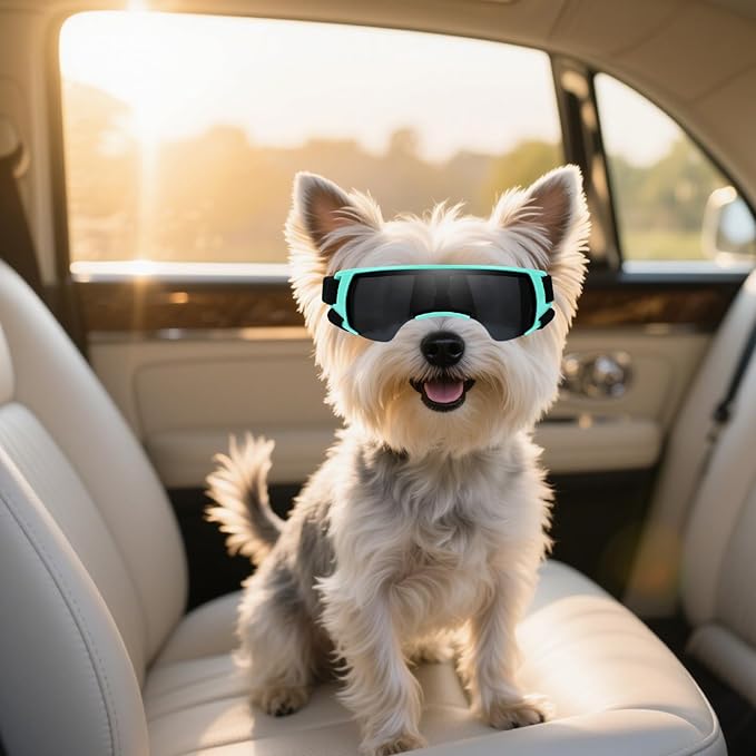 PETLESO Small Dog Goggles, Anti-UV Dog Sunglasses for Outdoor Driving Cycling Riding Hiking, Windproof Dustproof Snowproof Eye Protection, Pet Eye Wear with Adjustable Strap, Bule