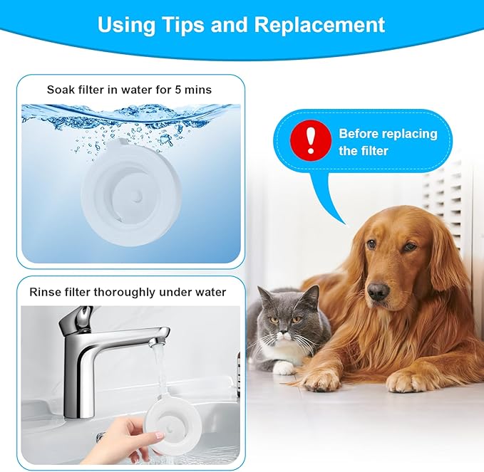 4 Pack Replacement Filters for 3L/3.6L/4.6L/6L/8L Gravity Dog/Pet Water Dispenser, Dog Water Filter Replacement, Triple Filtration Pet Fountain Filter, Water Feeder Filter for Cat and Dog