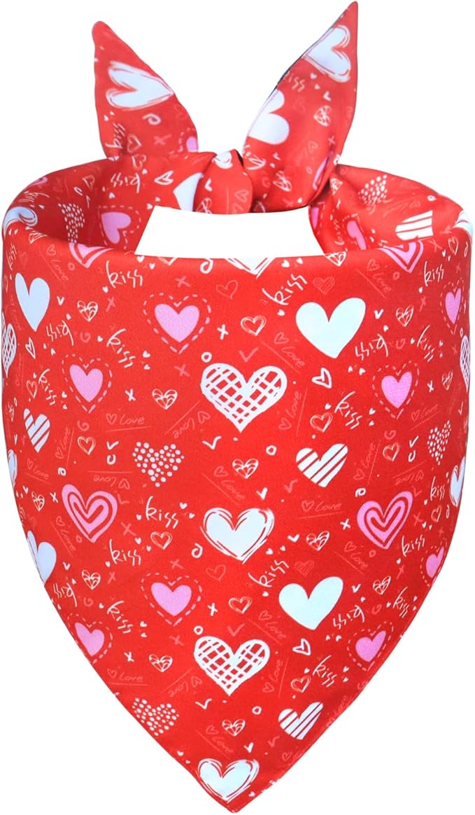 Valentine’s Day Dog Bandana for Small to Medium Dogs - Reversible Black Red Hearts Candy Print Scarf, Cute Pet Accessory for Valentine Gift
