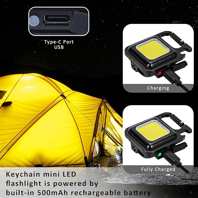 MAKDAK COB Rechargeable Keychain Flashlight 4Pack, High Lumen Super Bright LED Work Light with Magnet,Clip,Bottle Opener for Dog Walking,Car Repair, Emergency,Camping,EDC