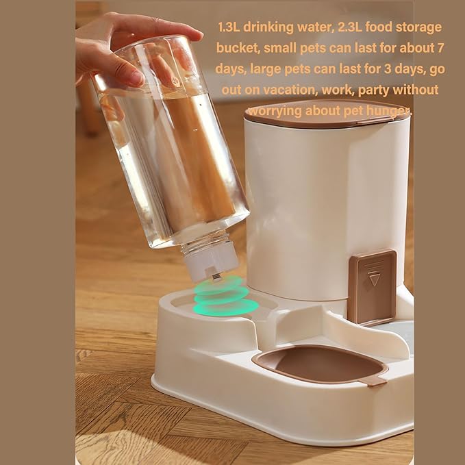 2 in 1 Automatic Cat Feeder and Water Dispenser, Food Feeder and Waterer Set, Feeder Cat Dry Food Pet Feeder and Water Dispenser for Indoor Outdoor Cats