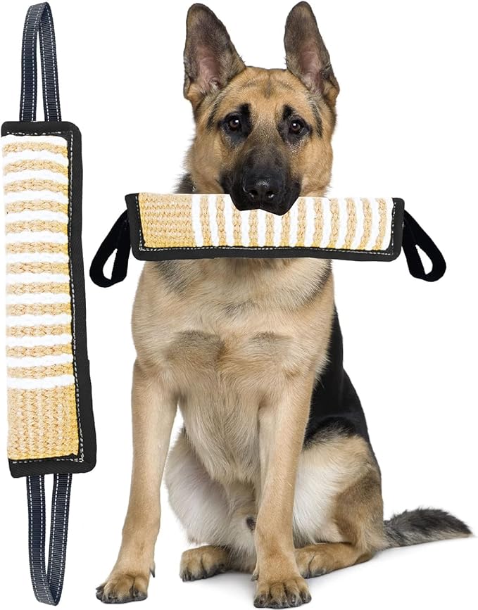 Clysoru Squeaky Tug Toy for Dogs Jute with 2 Strong Handles Lasting Training Equipment Puppy to Large Dog Interactive Toys of War Pull Indestructible Rope Pet Crinkle Teething