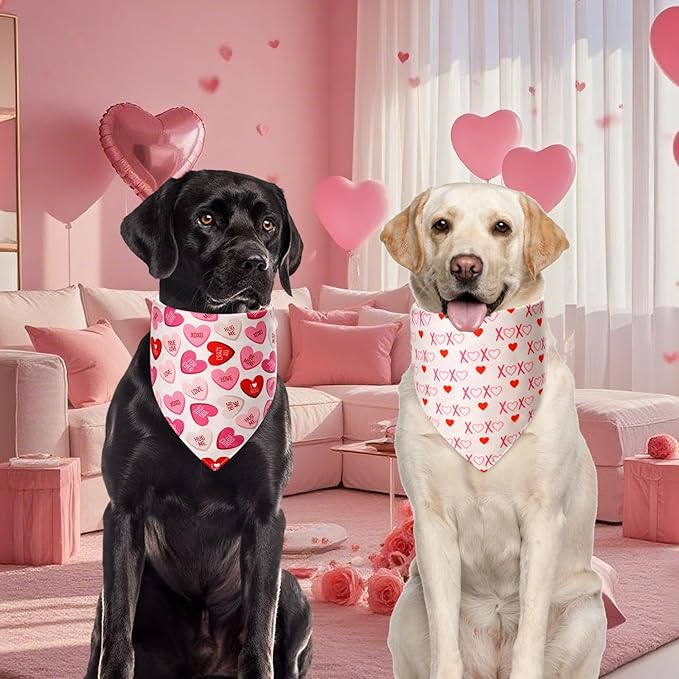Dog Valentines Bandana Small 3PCS, 6 Pattern Sweetheart Scarf for Boy and Girl, Red Pink Black Triangle Reversible Love Bibs Breed for Puppy Pets