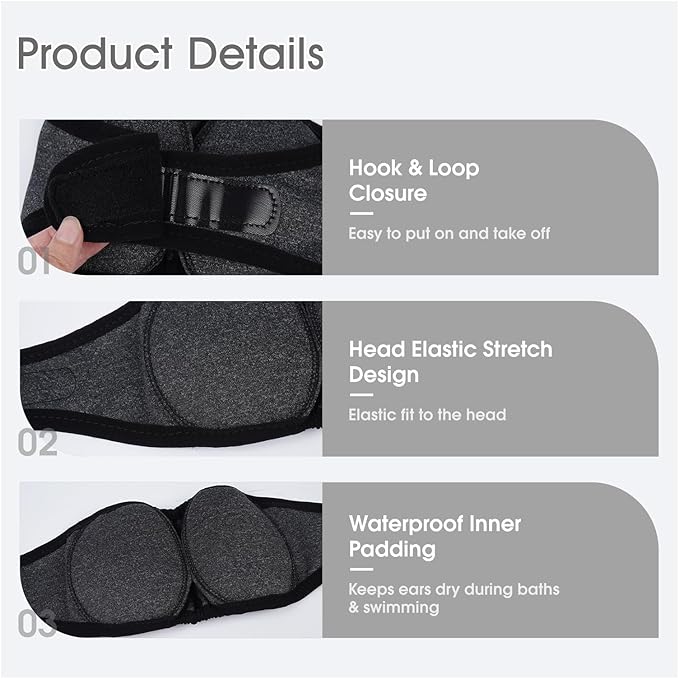 Dog Snood Ear Protectors,Dog Ear Cover,Adjustable Dogs Ears Muffs Noise Protection,Dogs Ears Defenders,Pet No Shake Head Wraps for Ear Hematoma Grooming Firework Force Drying,Grey,S