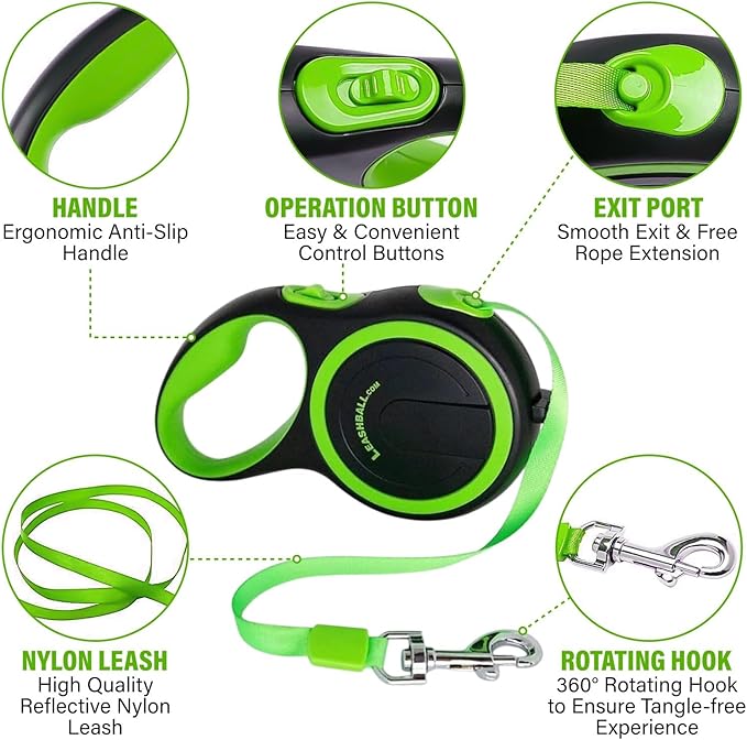 Leashball 4-in-1 Portable Dog Product - Retractable Leash, Anchor, Water & Food Bowl - Travel Accessories, Dog Tether & Beach Gear, Owner Must Haves