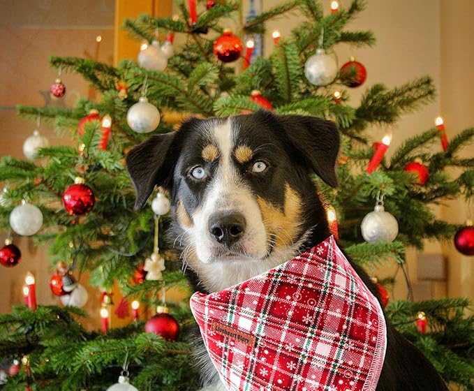 Lionheart glory Dog Bandana 1 Pack Washable Soft Cotton Christmas Plaid Bibs Scarf, Adjustable Kerchief Square Dog Bandanas for Large Dogs