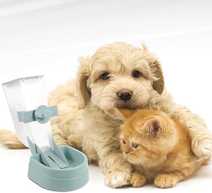 UPKOCH 2l Hanging Automatic Dog Feeder with Bowl, Pet Cage Feeder for Puppies and Dogs, Sky, Gravity-Operated Food Dispenser for Kennel Use