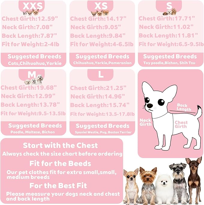 Dog Sweater for Small Dogs Fleece Dog Pajamas Winter Warm Thermal Soft Puppy Pjs Coat Stretchy Jumpsuit Doggie Pet Clothes Outfits Cat Apparel (Pink, XX-Small)