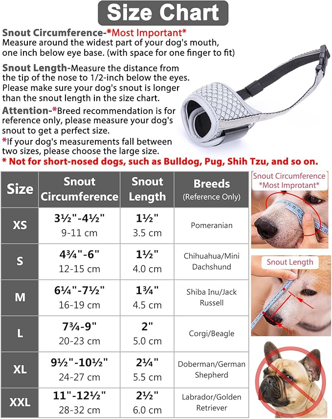 LUCKYPAW Dog Muzzle Anti Biting Barking and Chewing with Comfortable Mesh Soft Fabric and Adjustable Strap, Suitable for Small, Medium and Large Dogs(Gray(3D Mesh),L)