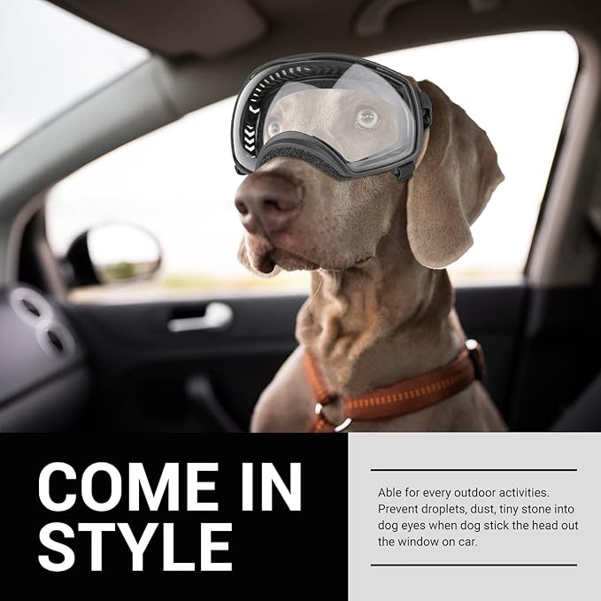 NAMSAN Dog Goggles for Large Dogs, Clear Lenses, Dog Sunglasses Medium to Large Breed, Anti-UV Doggie Eye Protection, Adjustable Driving Glasses, Windproof Dustproof, Black